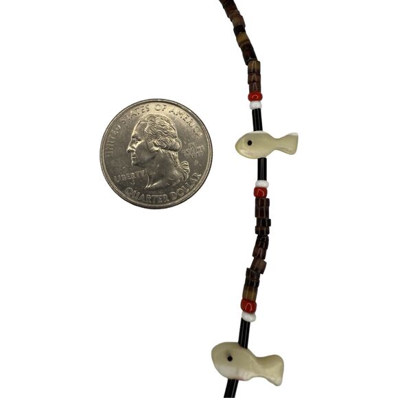 Native American Carved Mother Of Pearl Fish Fetish Necklace 16.5" Southwestern - Picture 7 of 8